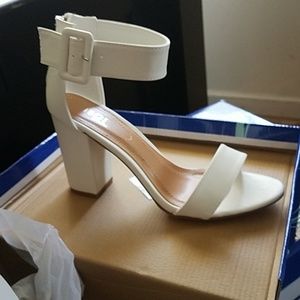 White Faux Leather Block Heeled Sandal